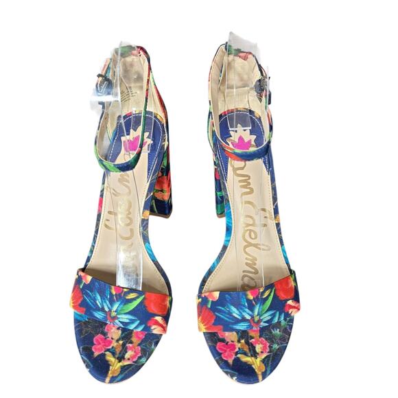 Sam Edelman Yaro Shoes Womens Size 7.5 Floral Blue Block Heel Sandal Ankle Strap - Picture 5 of 13